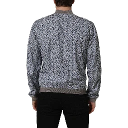 Light Blue Cotton Car Print Bomber Jacket