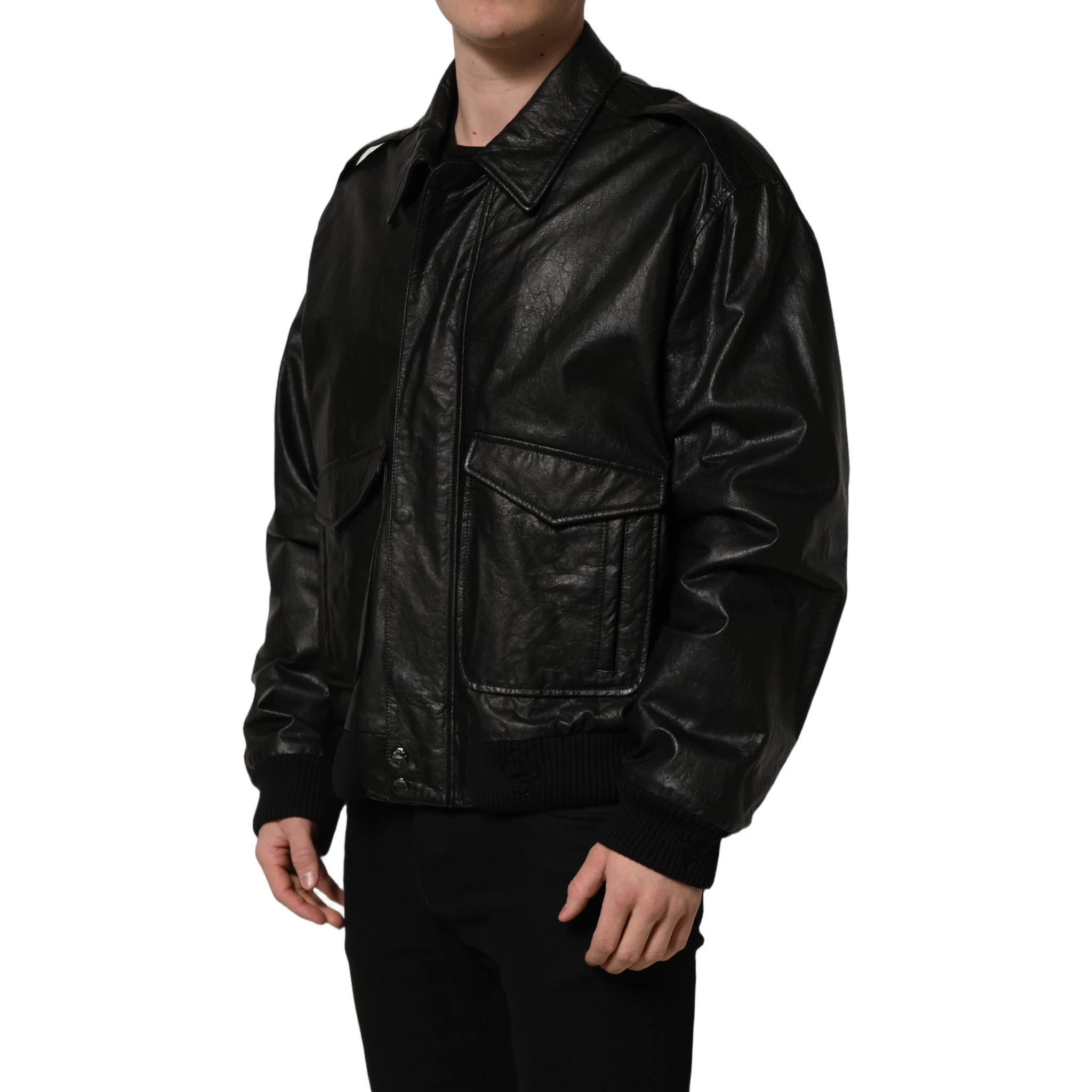 Black Leather Full Zip Men Biker Jacket