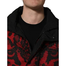 Red Black Reversible Animal Print Puffer Coat Jacket
