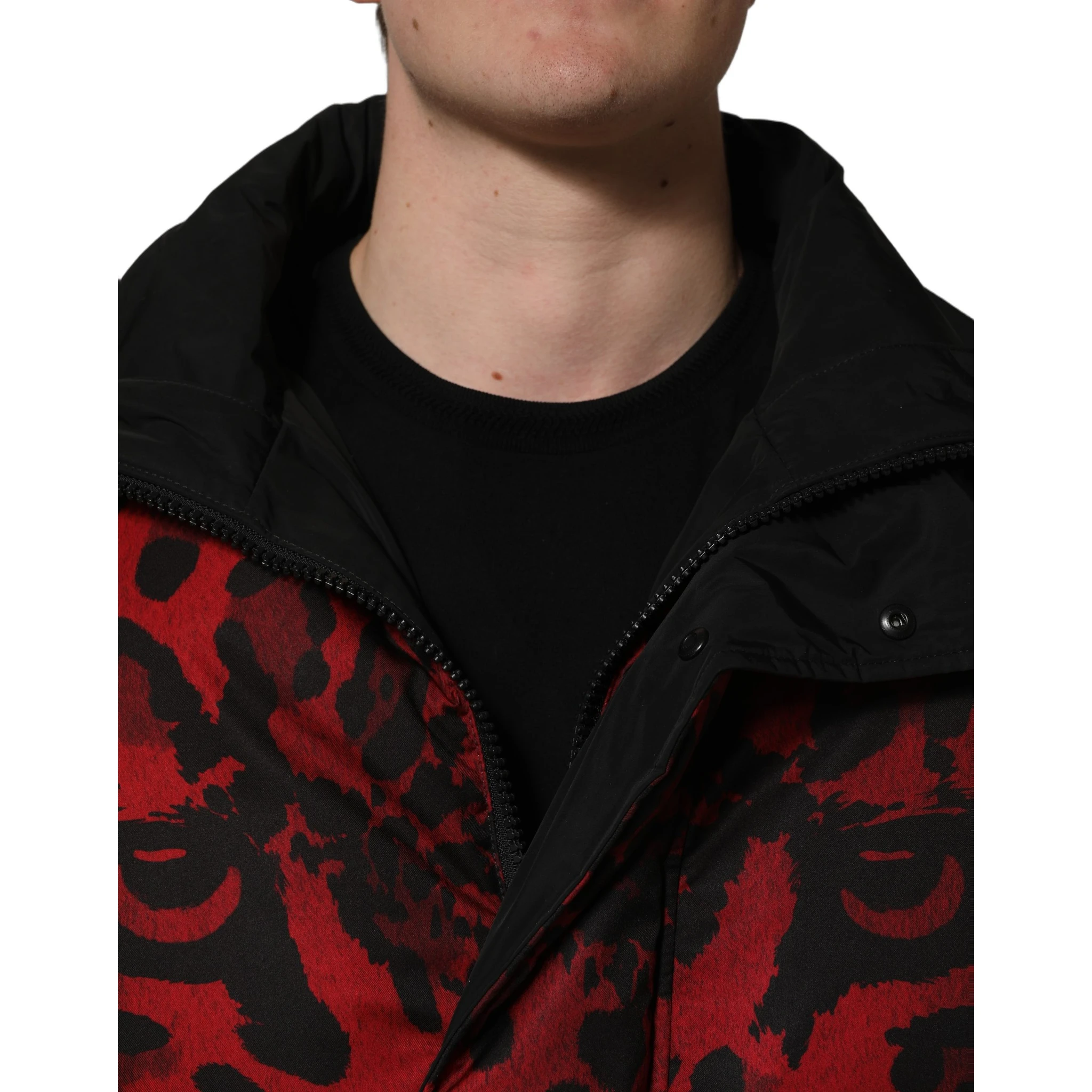 Red Black Reversible Animal Print Puffer Coat Jacket