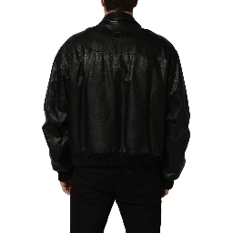 Black Leather Full Zip Men Biker Jacket