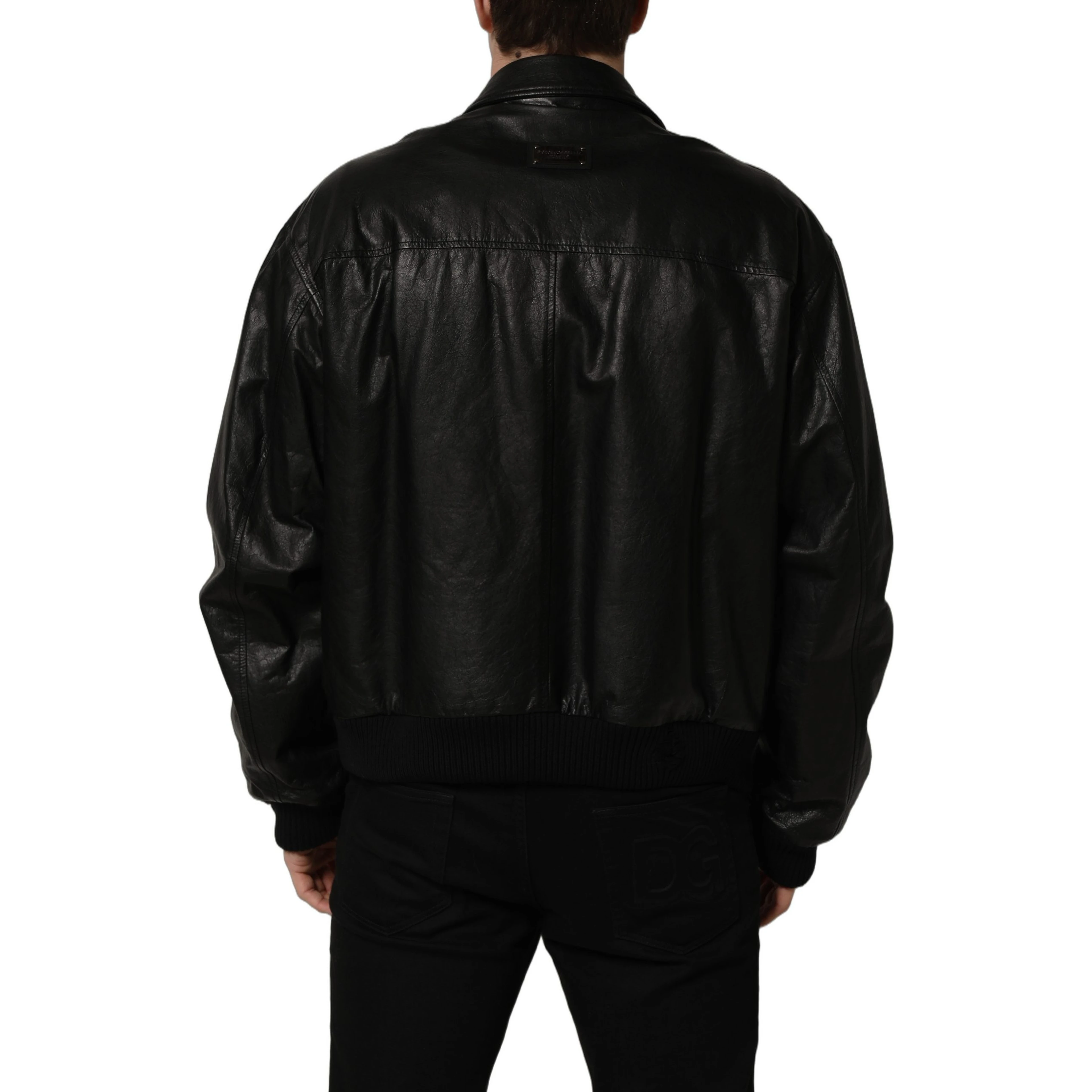 Black Leather Full Zip Men Biker Jacket