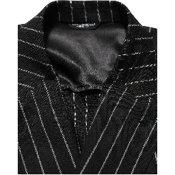 Black Stripes Wool Double Breasted Jacket