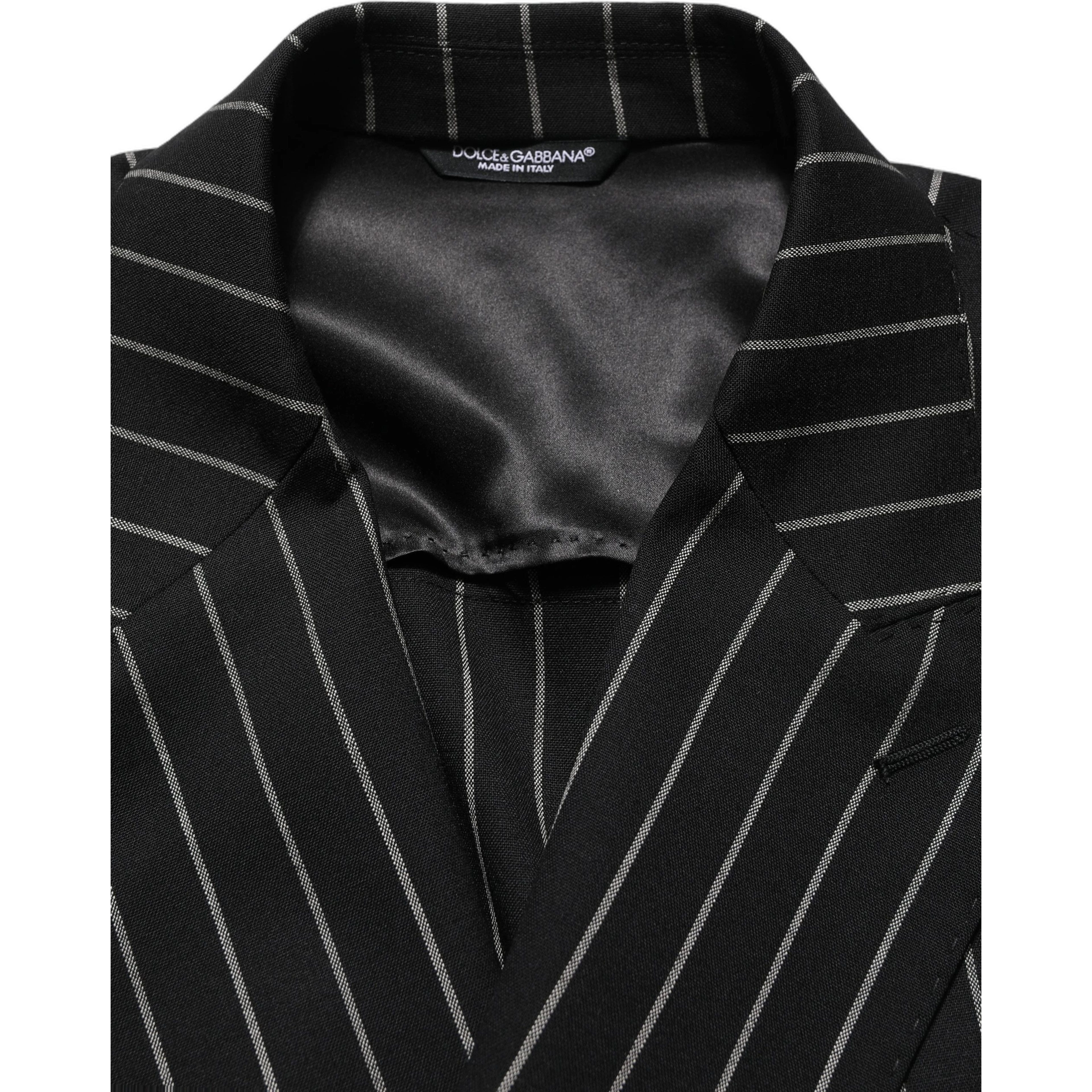 Black Stripes Wool Double Breasted Jacket