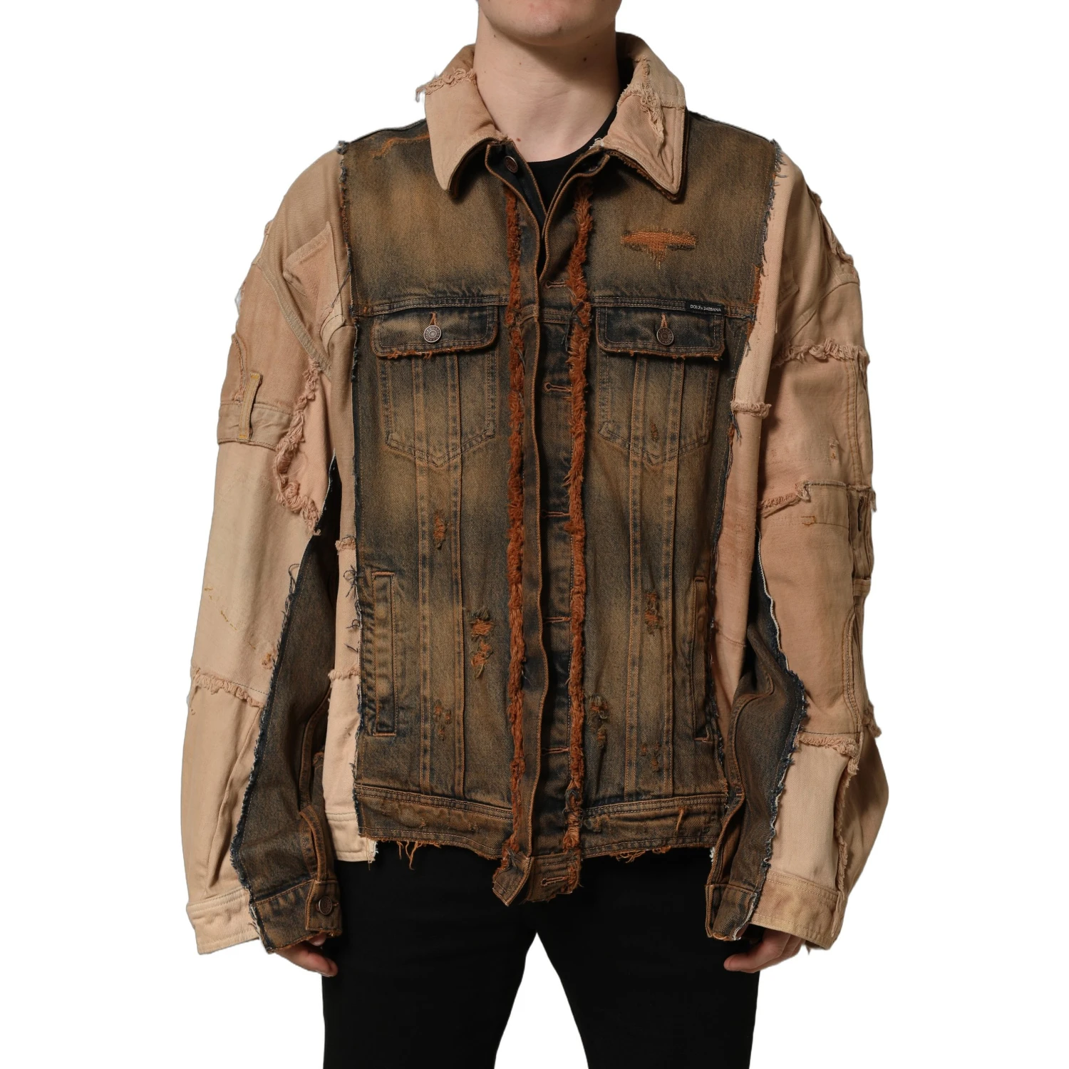 Multicolor Raw Cut Panelled Denim Men Jacket