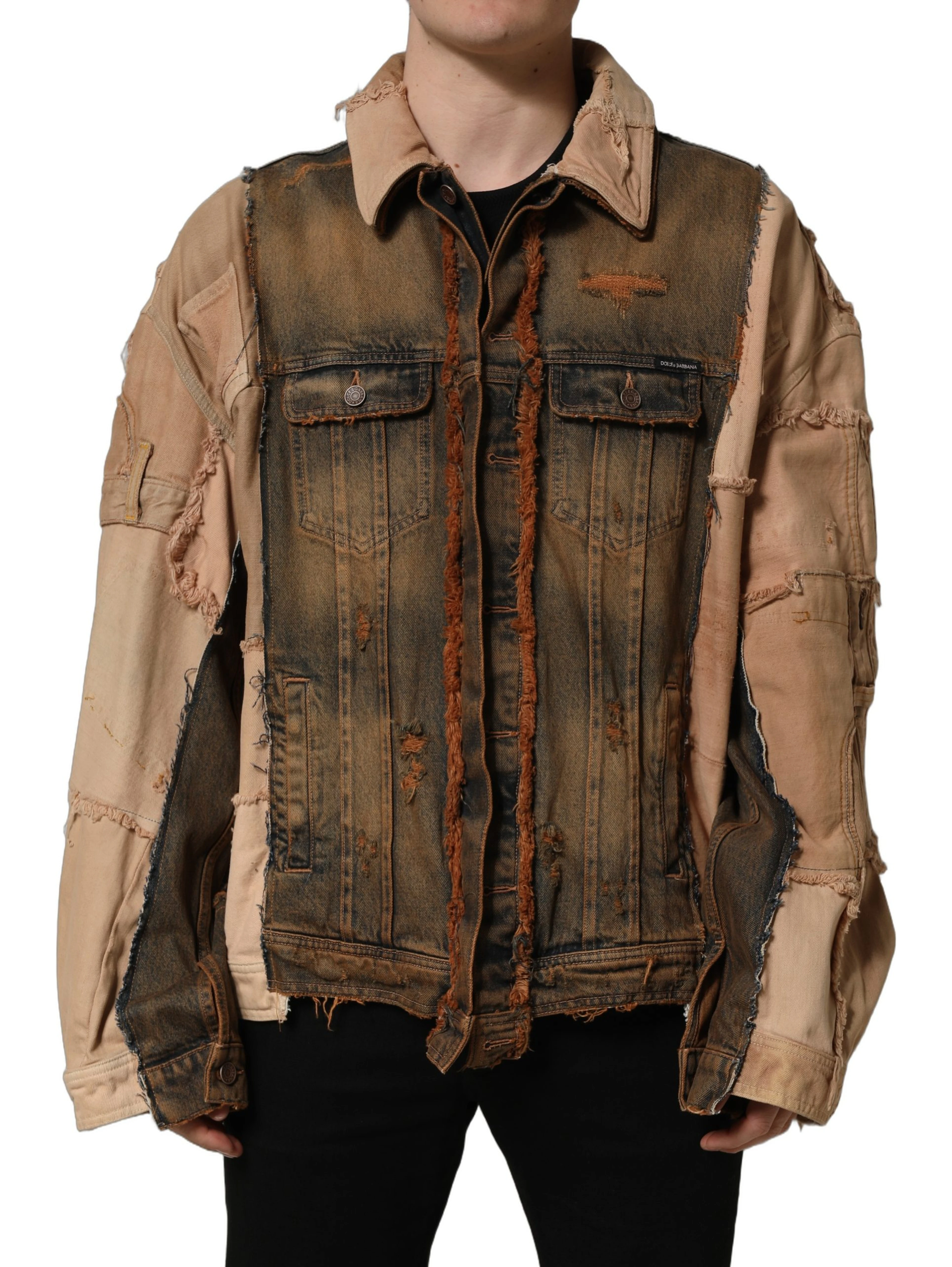 Multicolor Raw Cut Panelled Denim Men Jacket