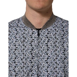 Light Blue Cotton Car Print Bomber Jacket