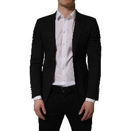 Black Polyester Single Breasted Blazer Jacket