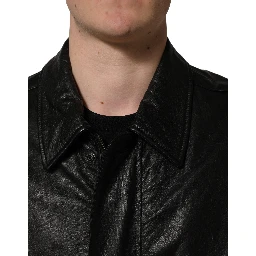 Black Leather Full Zip Men Biker Jacket