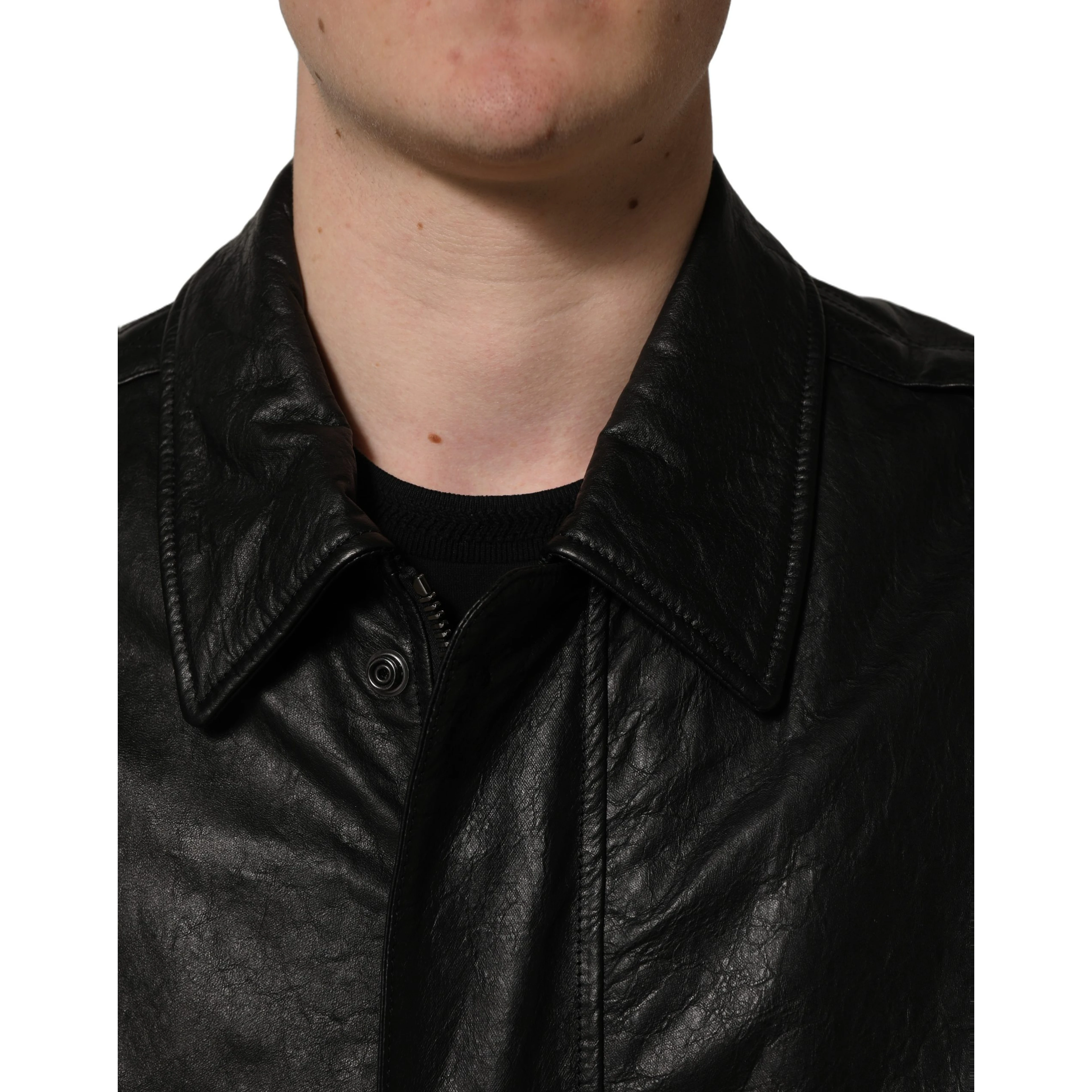 Black Leather Full Zip Men Biker Jacket