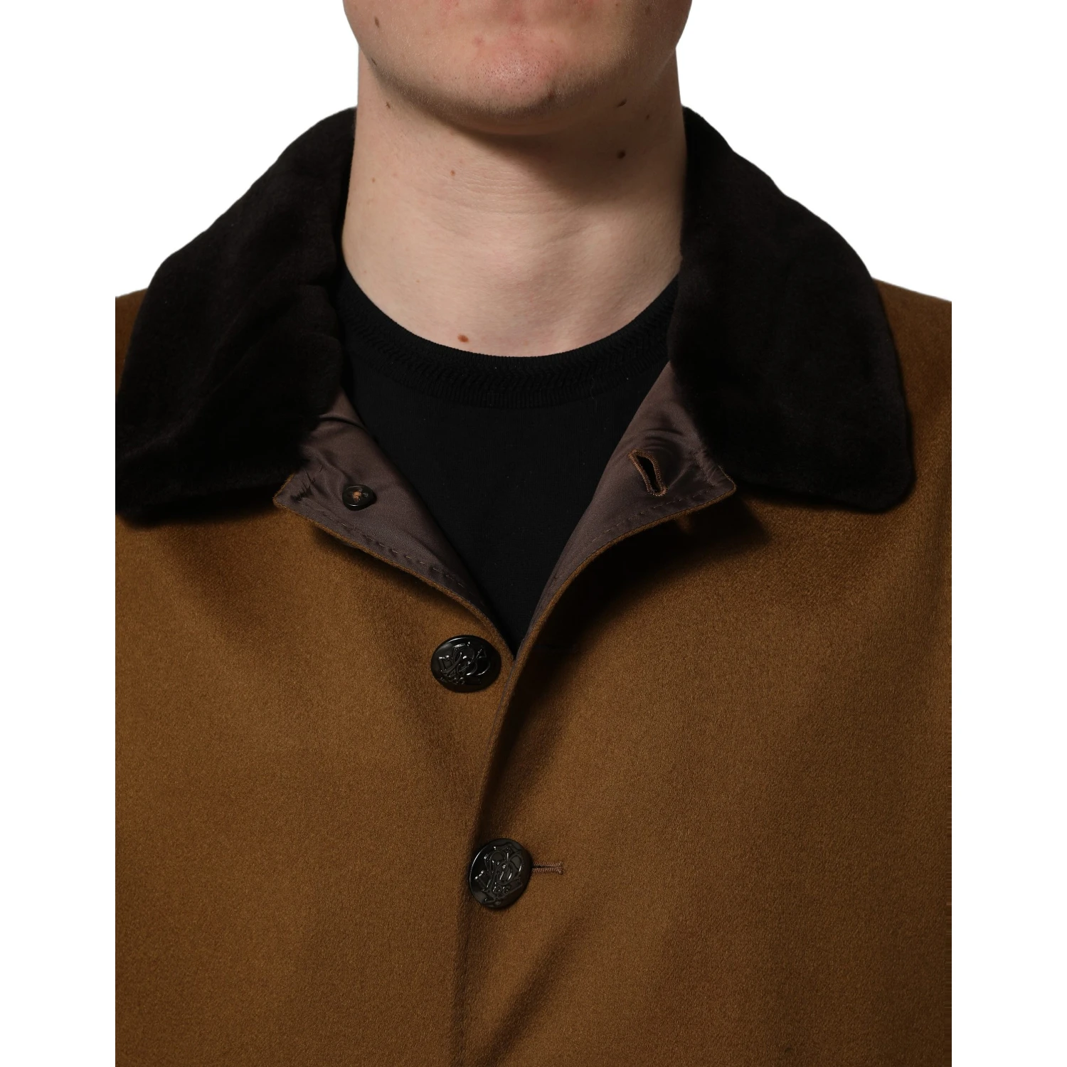 Brown Cashmere Mink Fur Men Overcoat Jacket