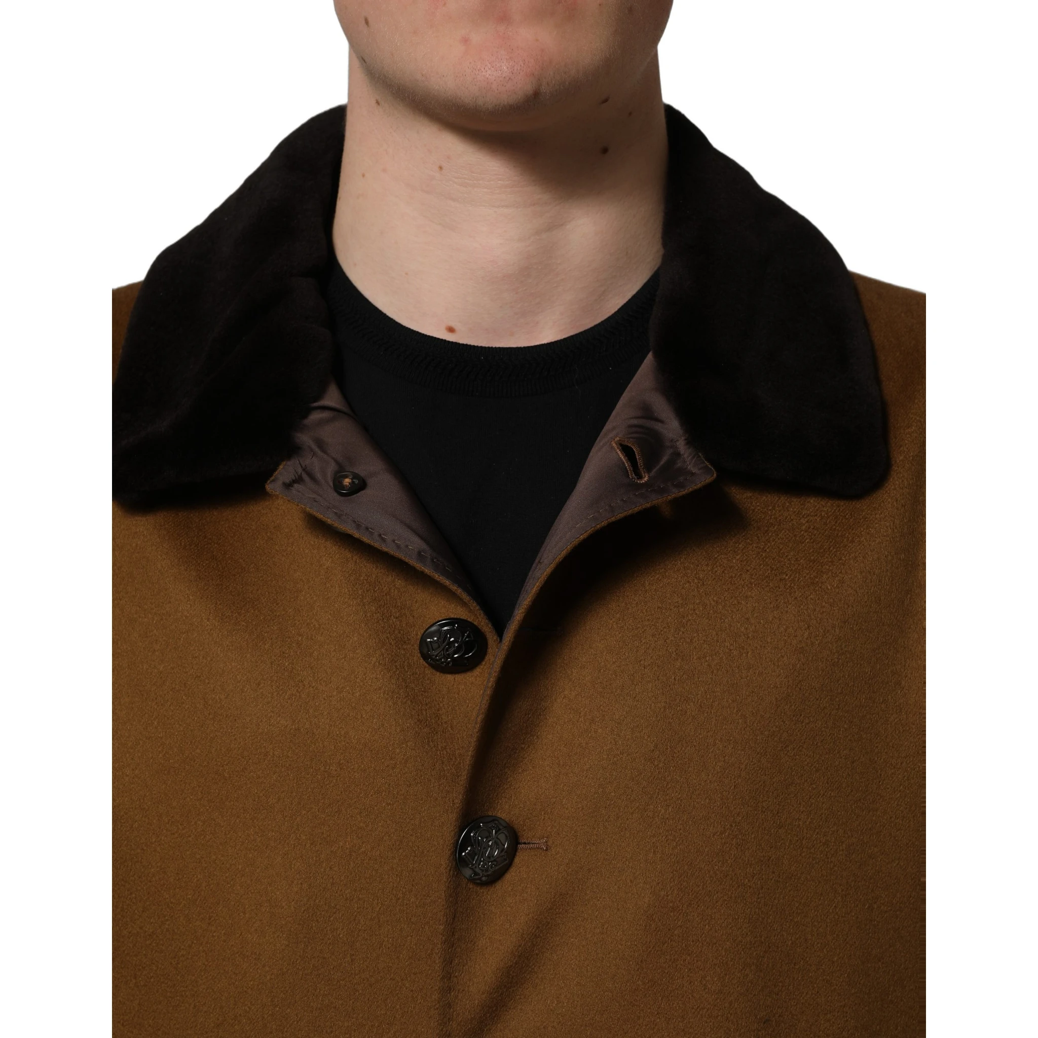 Brown Cashmere Mink Fur Men Overcoat Jacket