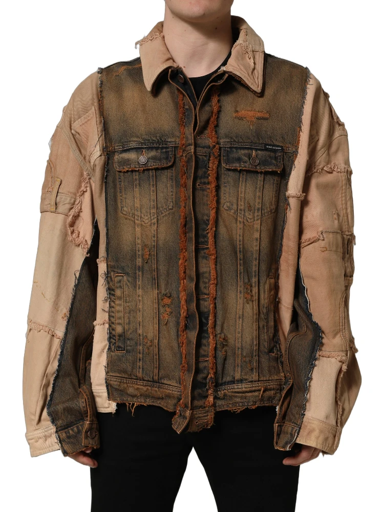 Multicolor Raw Cut Panelled Denim Men Jacket alternative