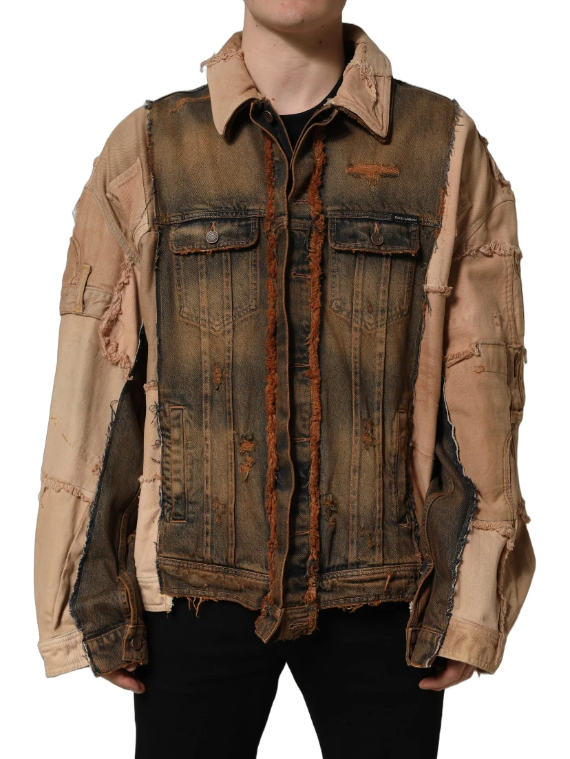 Multicolor Raw Cut Panelled Denim Men Jacket