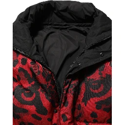 Red Black Reversible Animal Print Puffer Coat Jacket