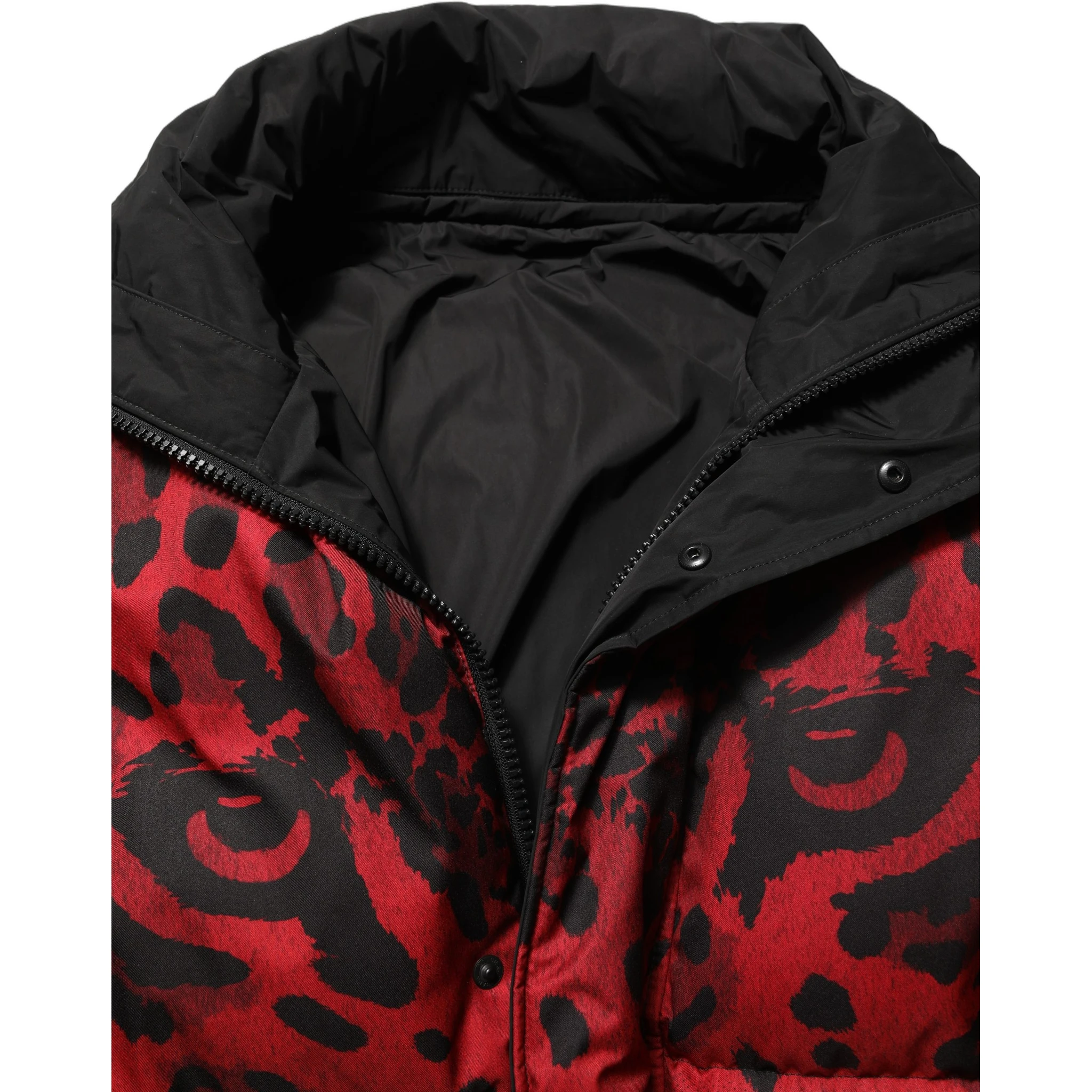 Red Black Reversible Animal Print Puffer Coat Jacket