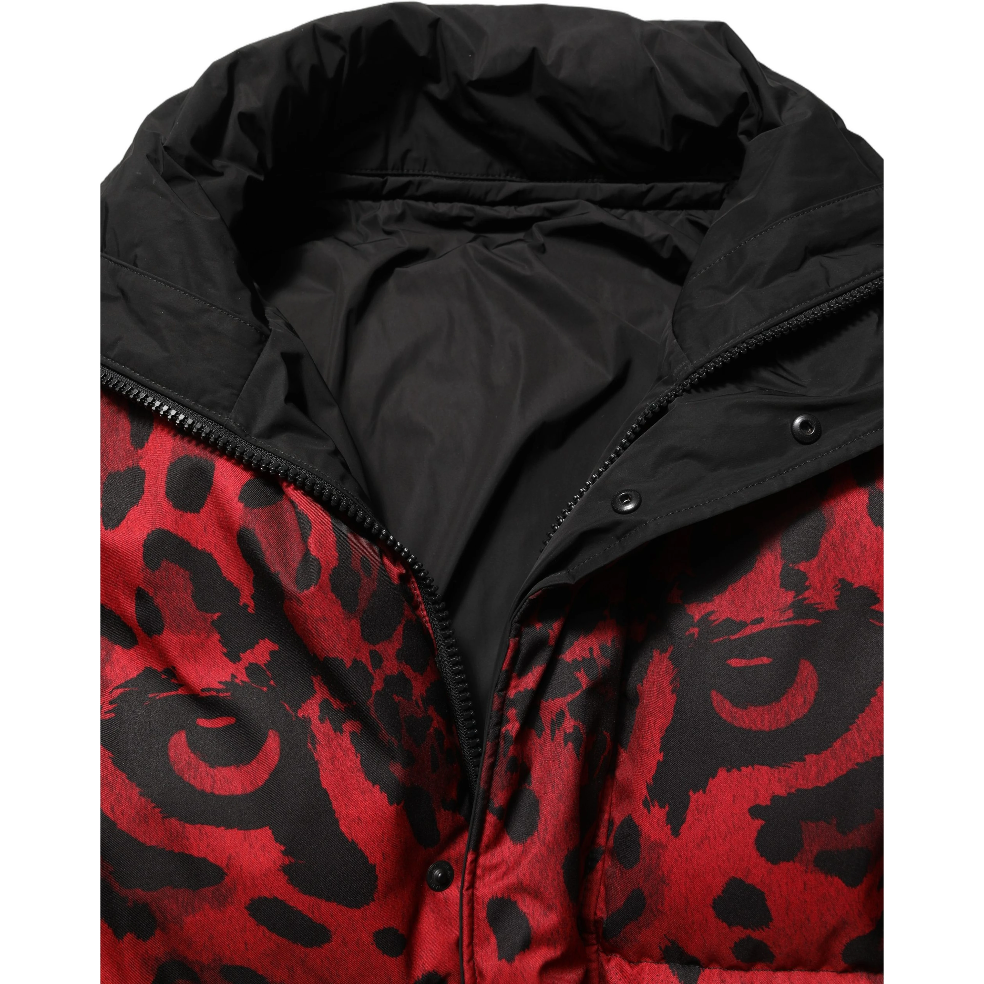 Red Black Reversible Animal Print Puffer Coat Jacket