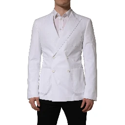 White Cotton Double Breasted Blazer Jacket