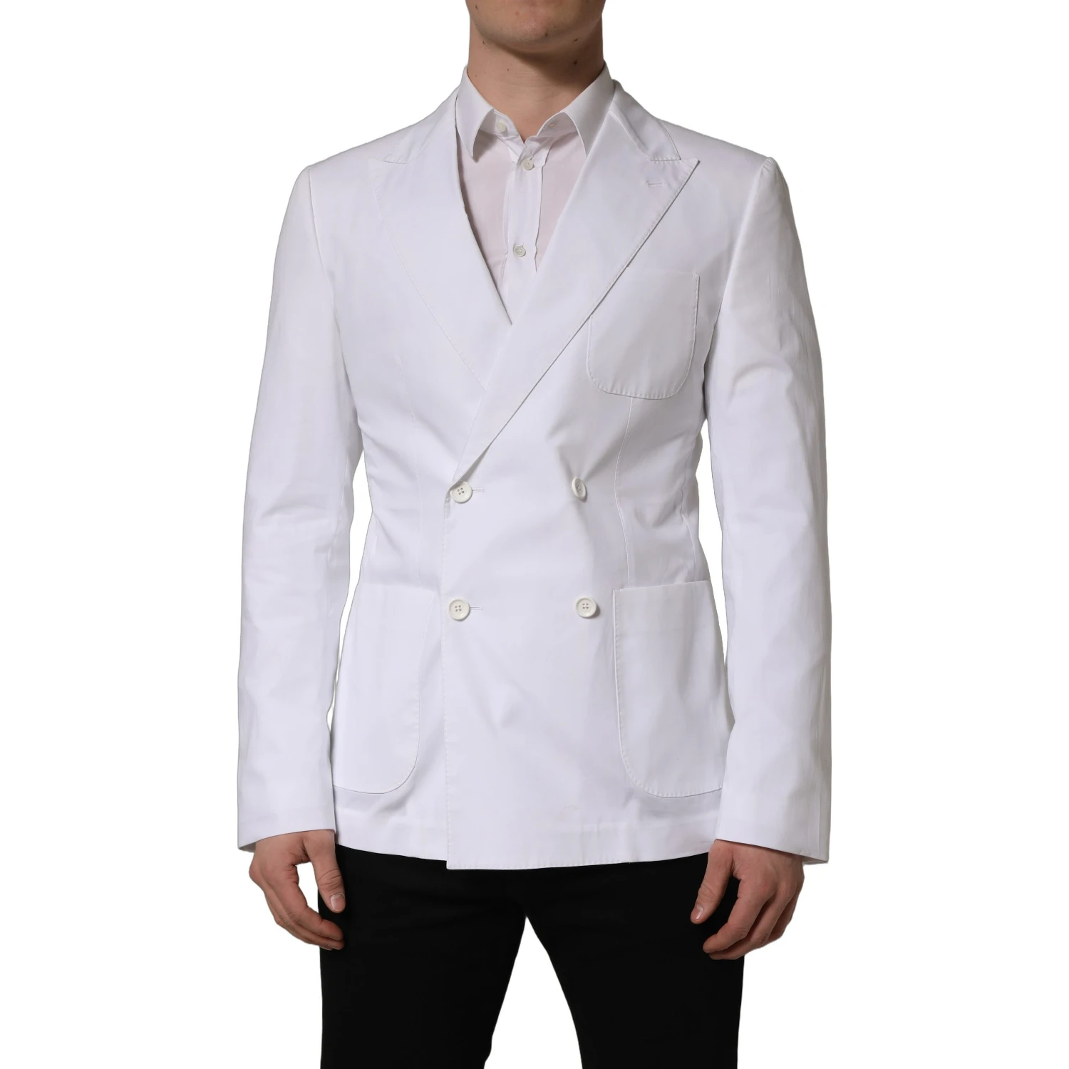 White Cotton Double Breasted Blazer Jacket