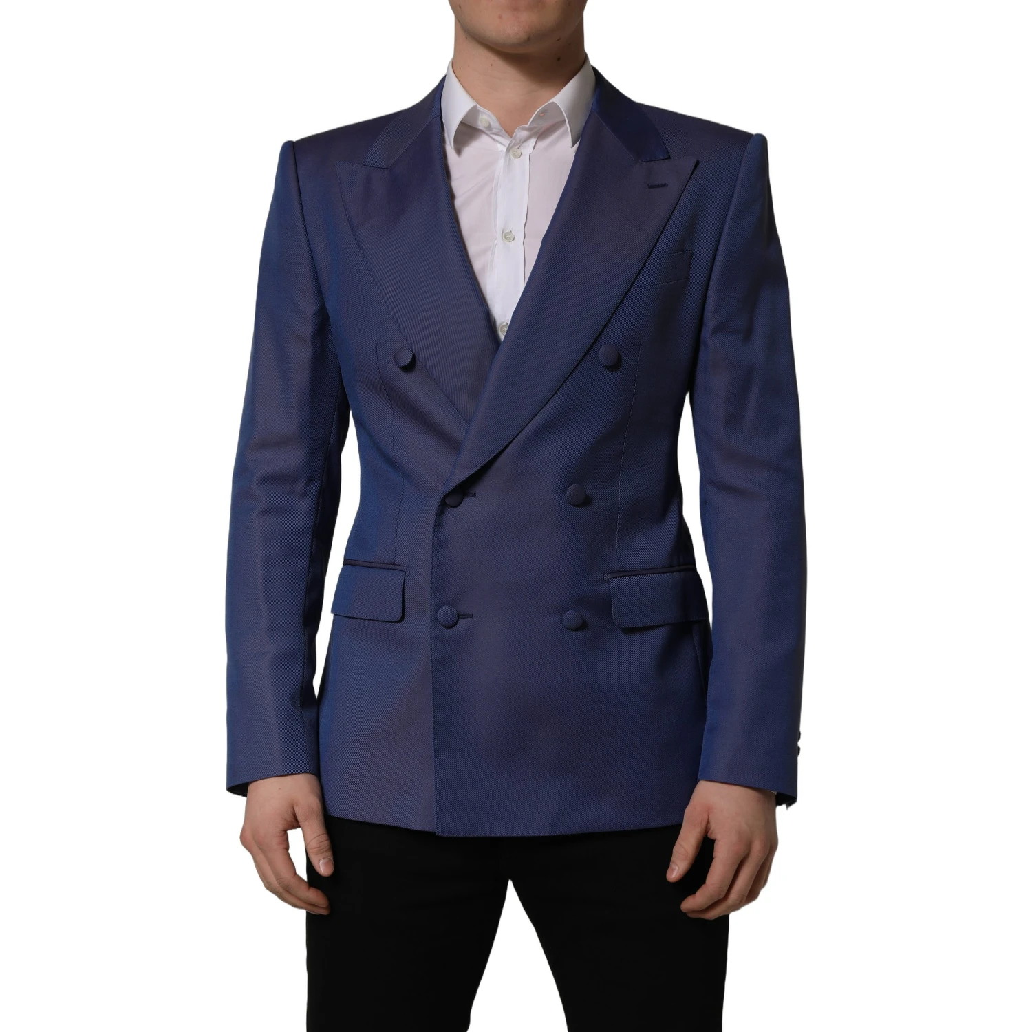 Blue Wool Double Breasted Men Blazer Jacket