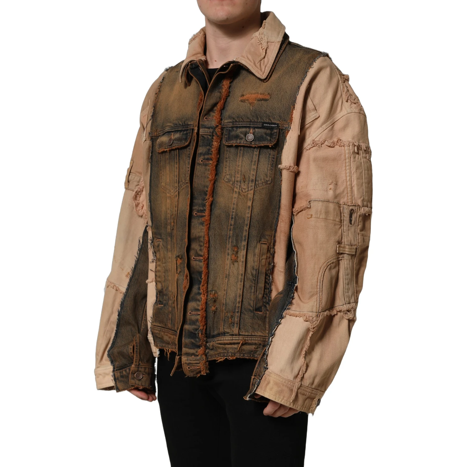 Multicolor Raw Cut Panelled Denim Men Jacket