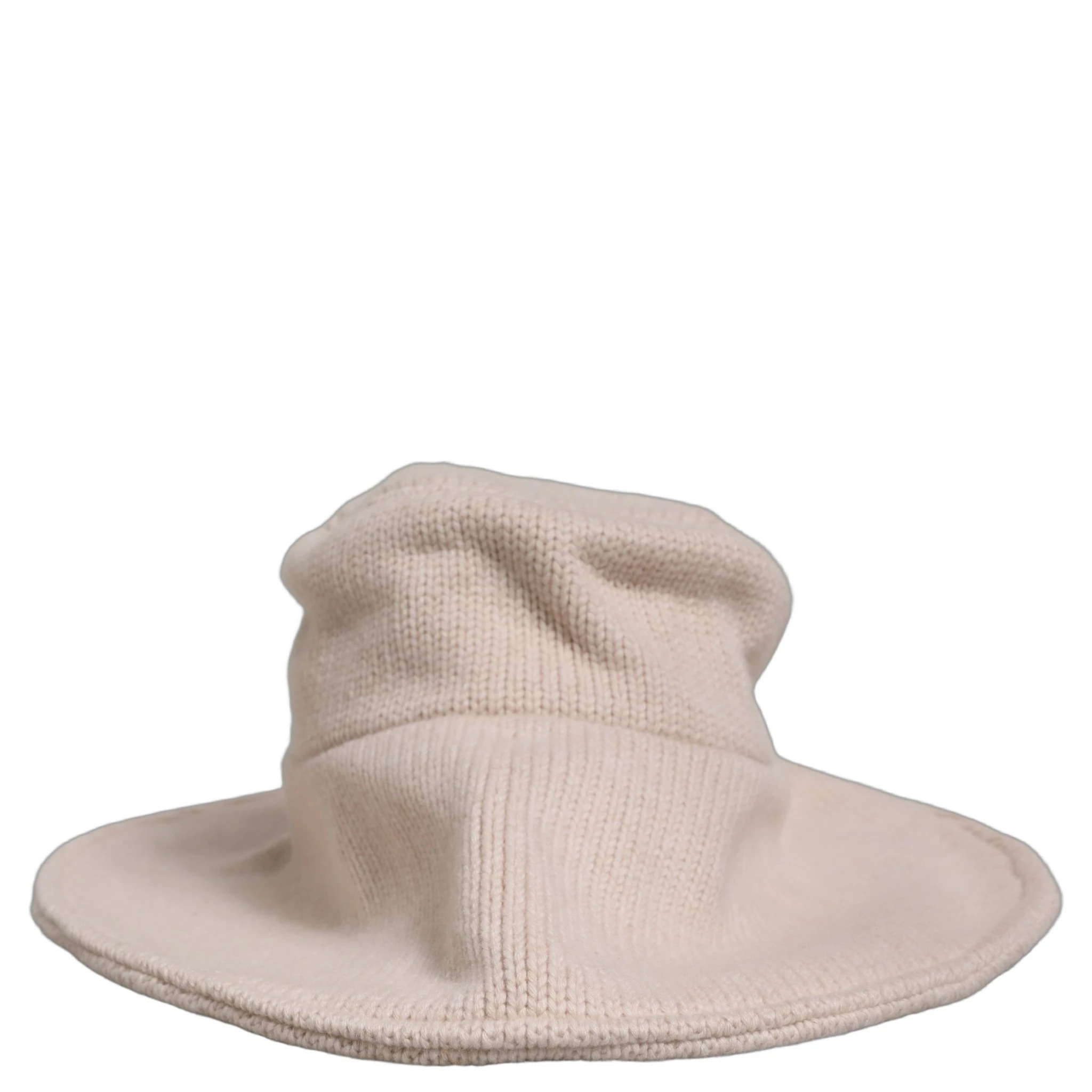 Women Beige Wool Knit Wide Brim Bucket Capello Hat