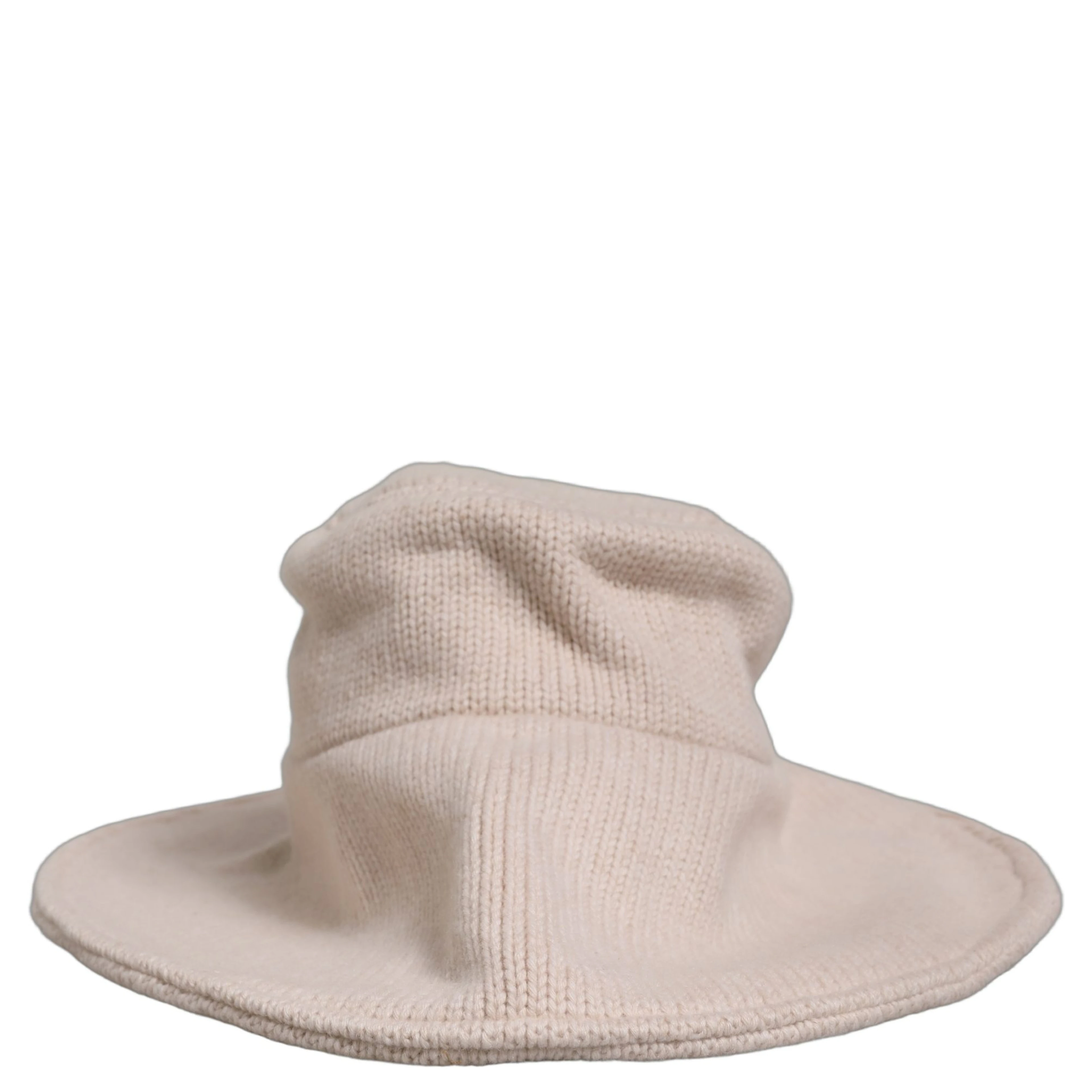 Women Beige Wool Knit Wide Brim Bucket Capello Hat
