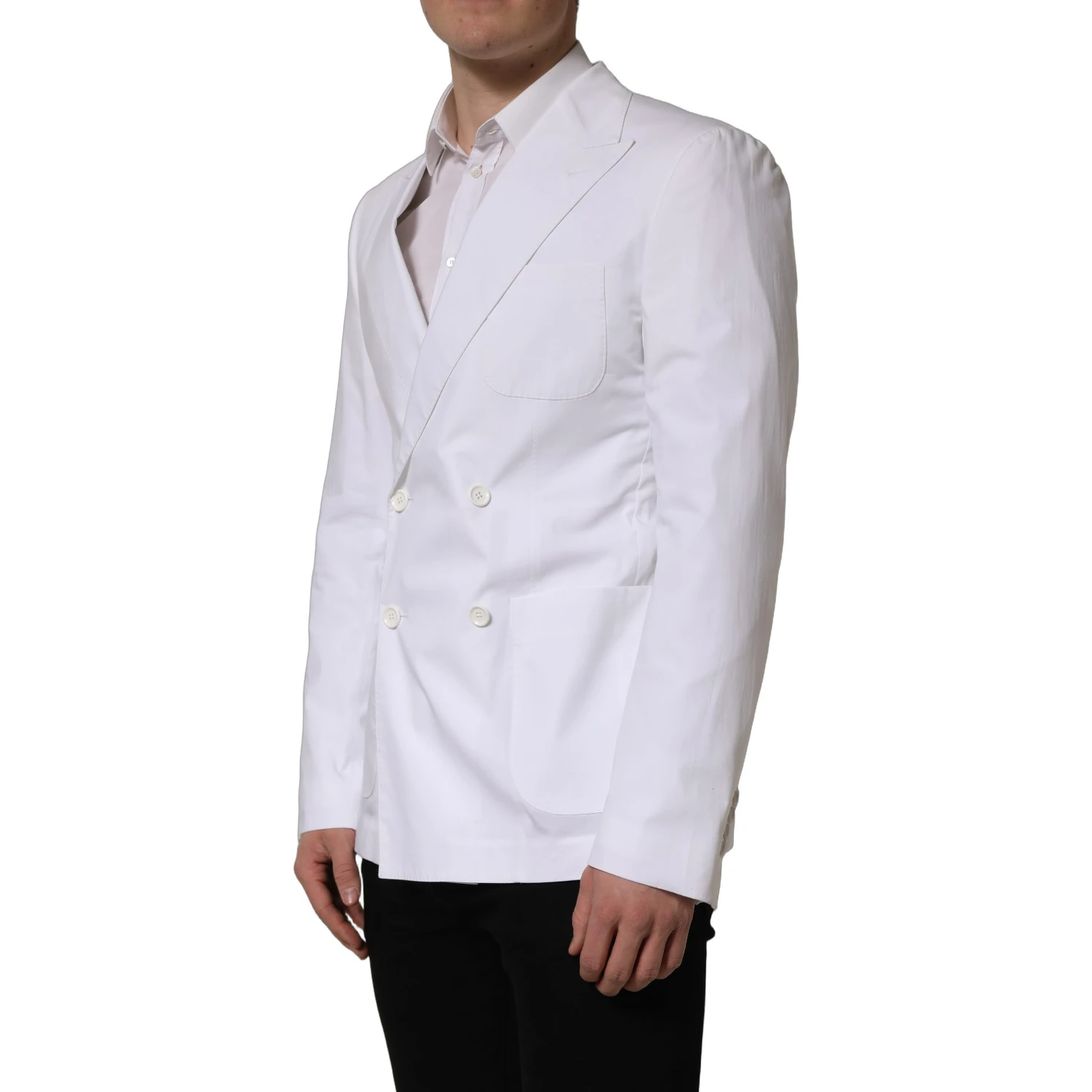 White Cotton Double Breasted Blazer Jacket