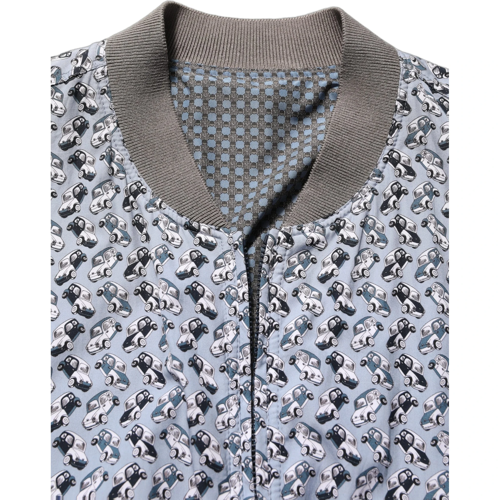 Light Blue Cotton Car Print Bomber Jacket