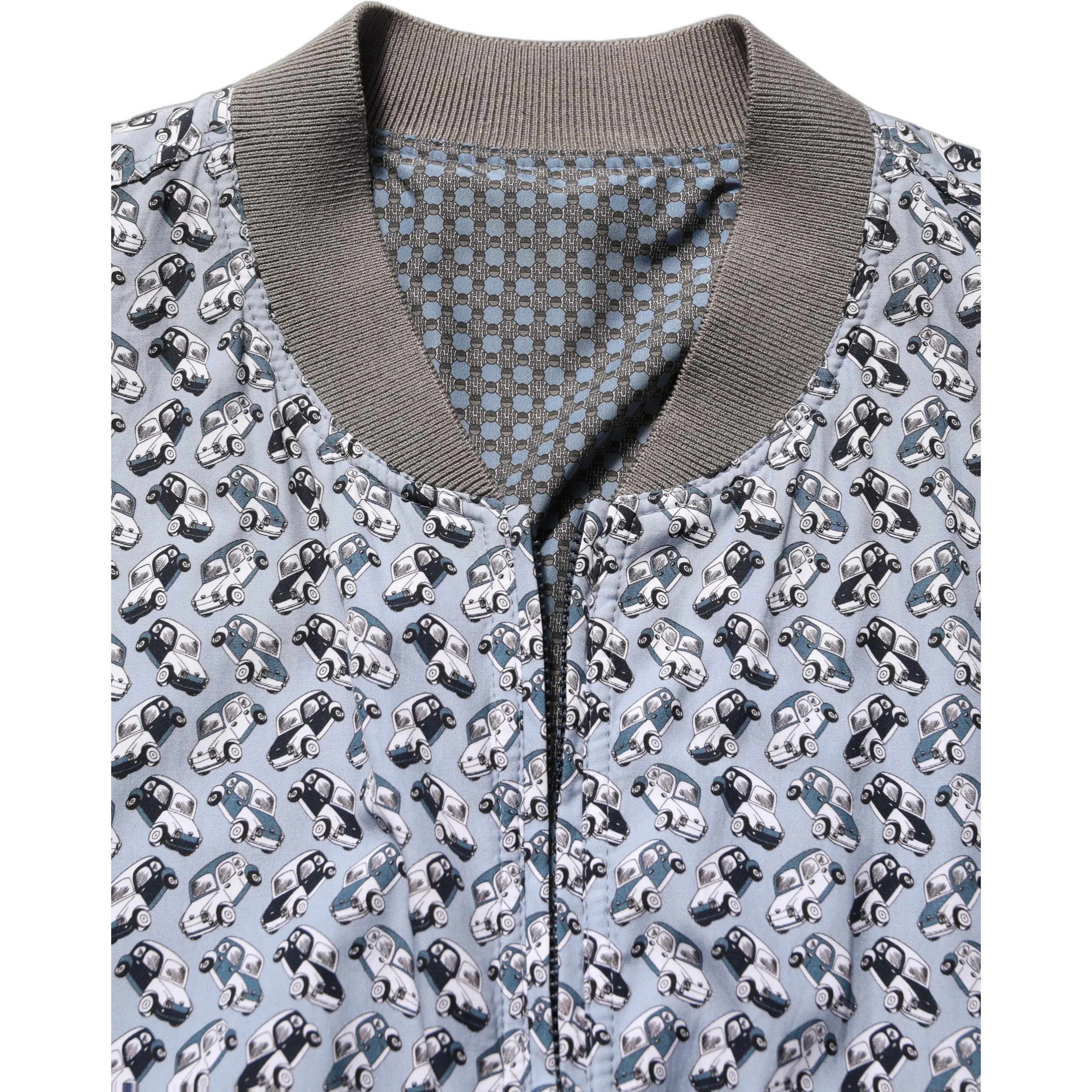 Light Blue Cotton Car Print Bomber Jacket