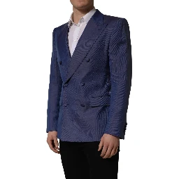 Blue Wool Double Breasted Men Blazer Jacket