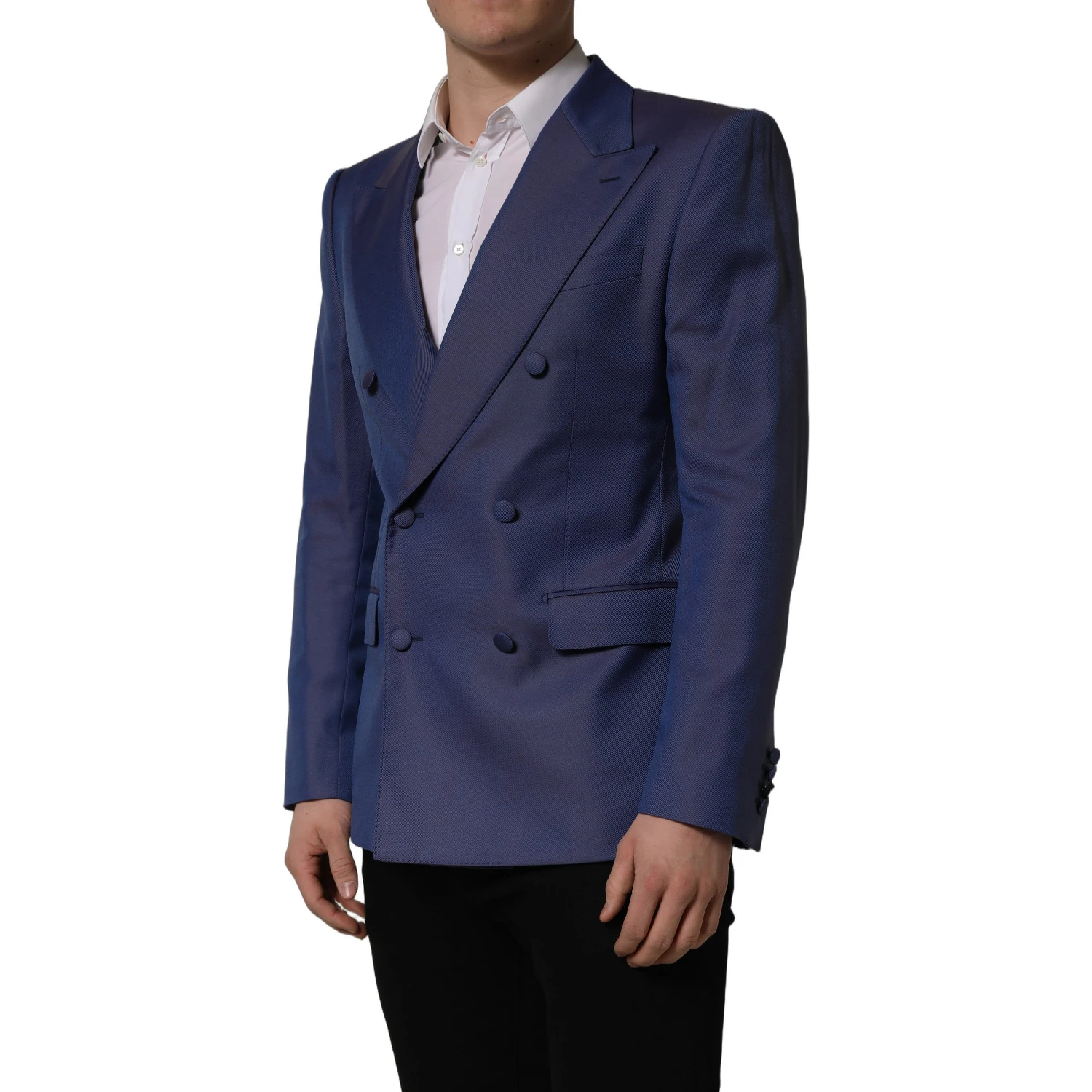 Blue Wool Double Breasted Men Blazer Jacket