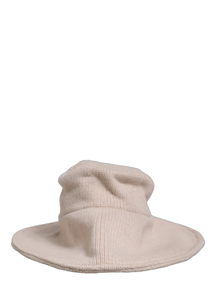 Women Beige Wool Knit Wide Brim Bucket Capello Hat