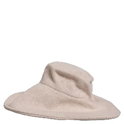 Women Beige Wool Knit Wide Brim Bucket Capello Hat