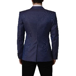 Blue Wool Double Breasted Men Blazer Jacket