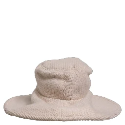 Women Beige Wool Knit Wide Brim Bucket Capello Hat