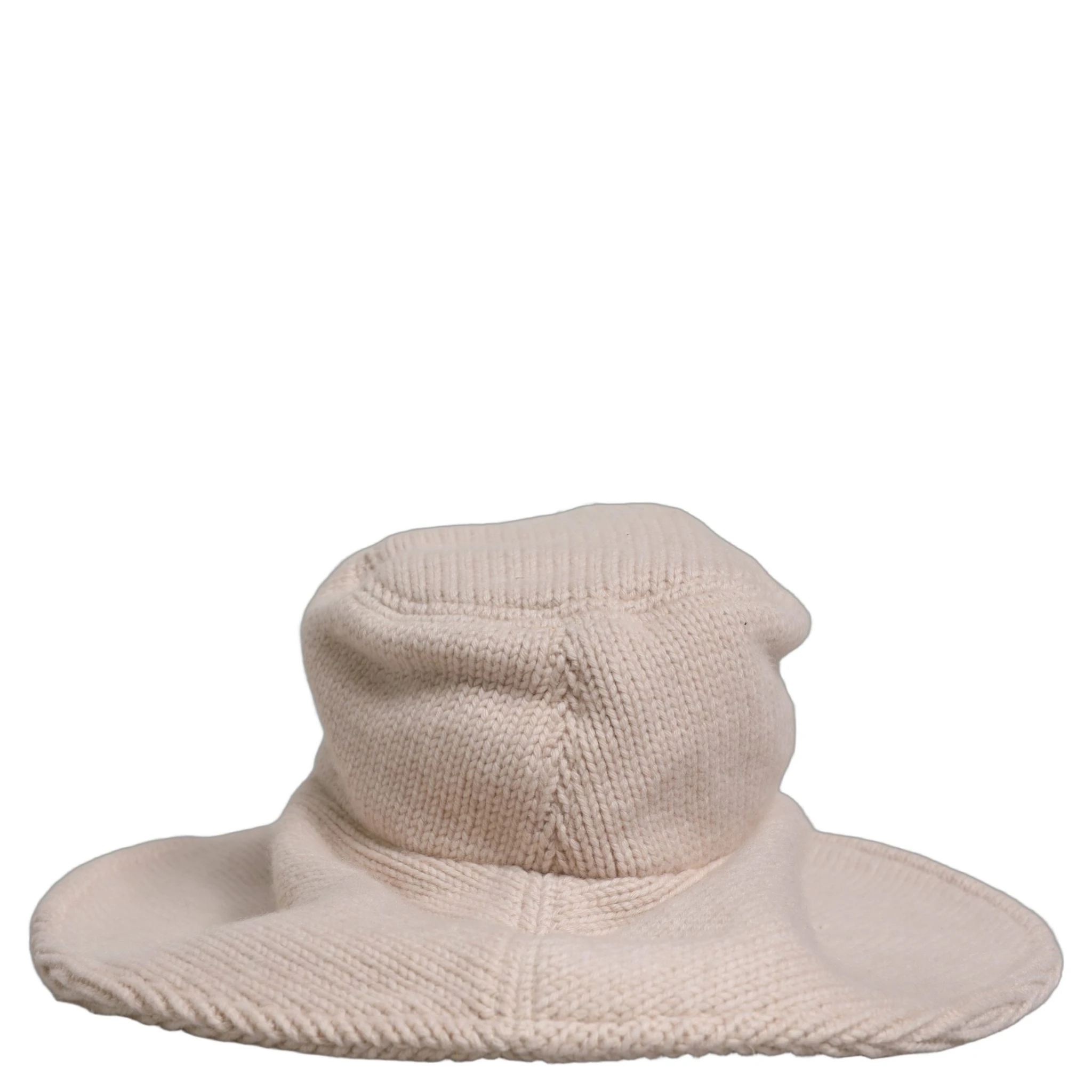 Women Beige Wool Knit Wide Brim Bucket Capello Hat