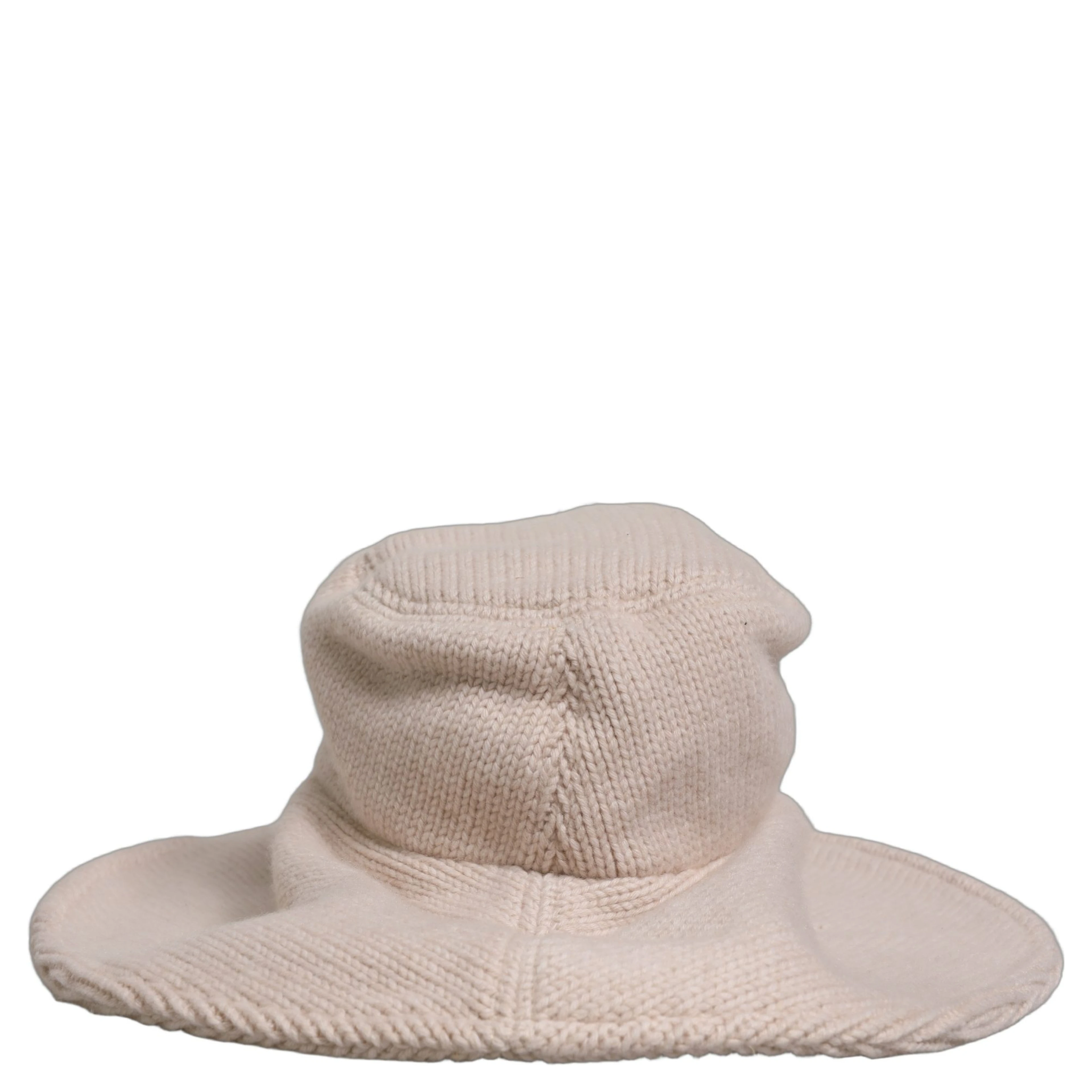 Women Beige Wool Knit Wide Brim Bucket Capello Hat