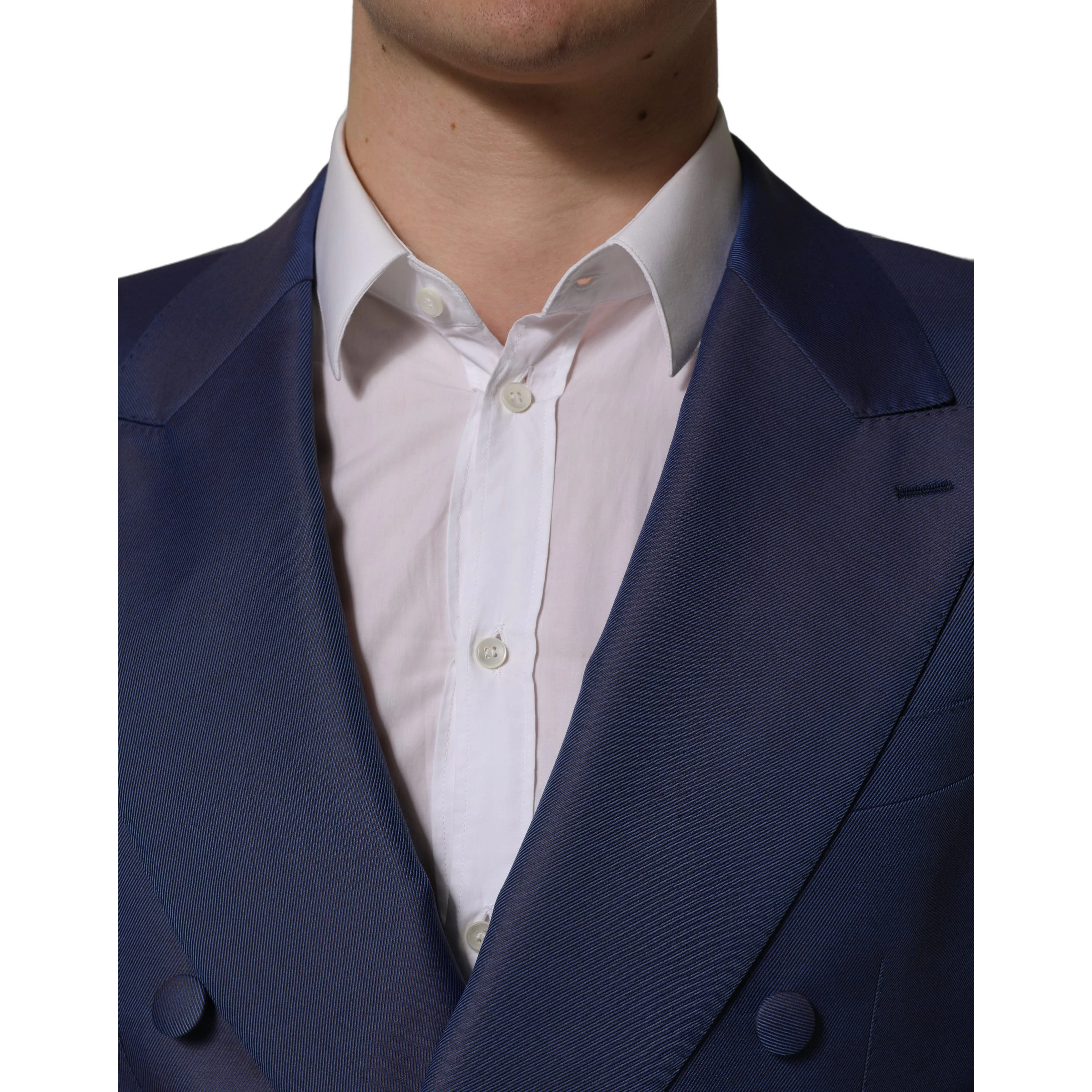 Blue Wool Double Breasted Men Blazer Jacket