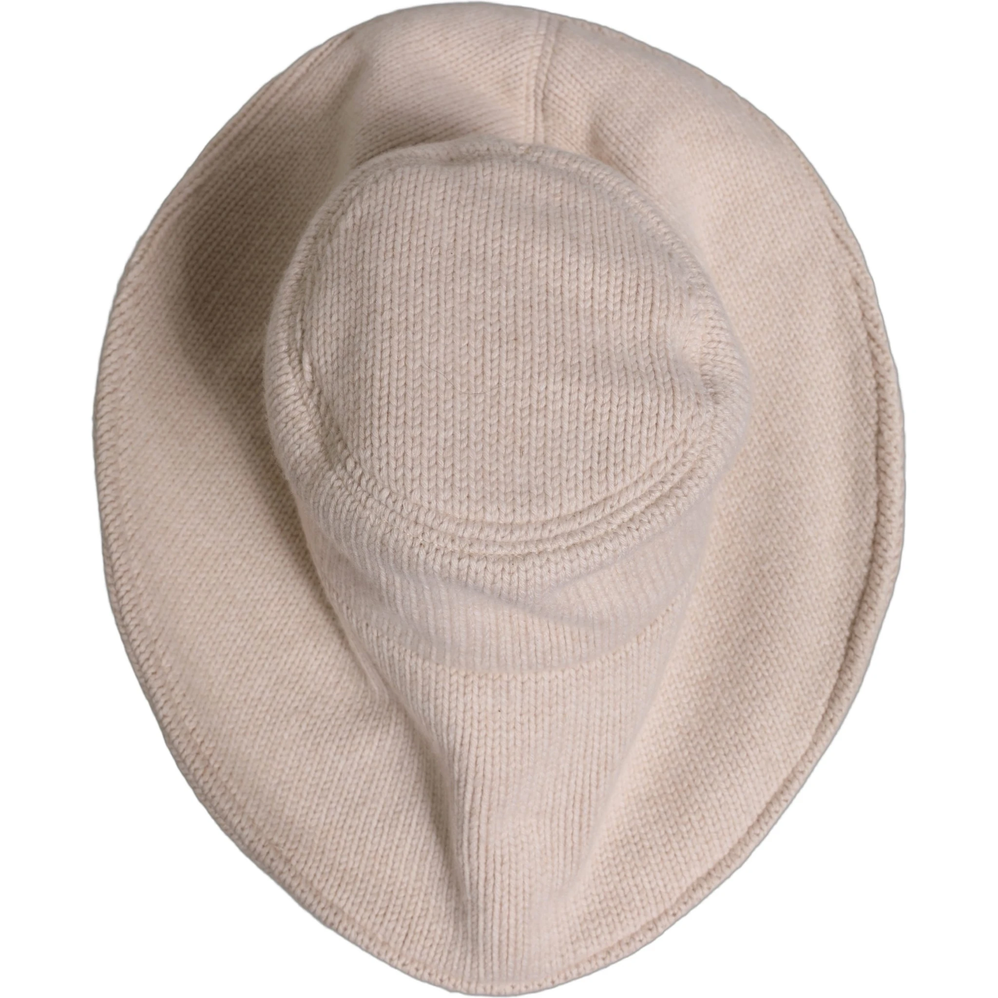 Women Beige Wool Knit Wide Brim Bucket Capello Hat