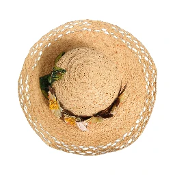 Women Beige Wide Brim Floral Bucket Capello Hat