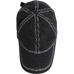 Men Black Cotton 6 Panel Baseball Capello Hat