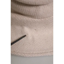 Women Beige Wool Knit Wide Brim Bucket Capello Hat