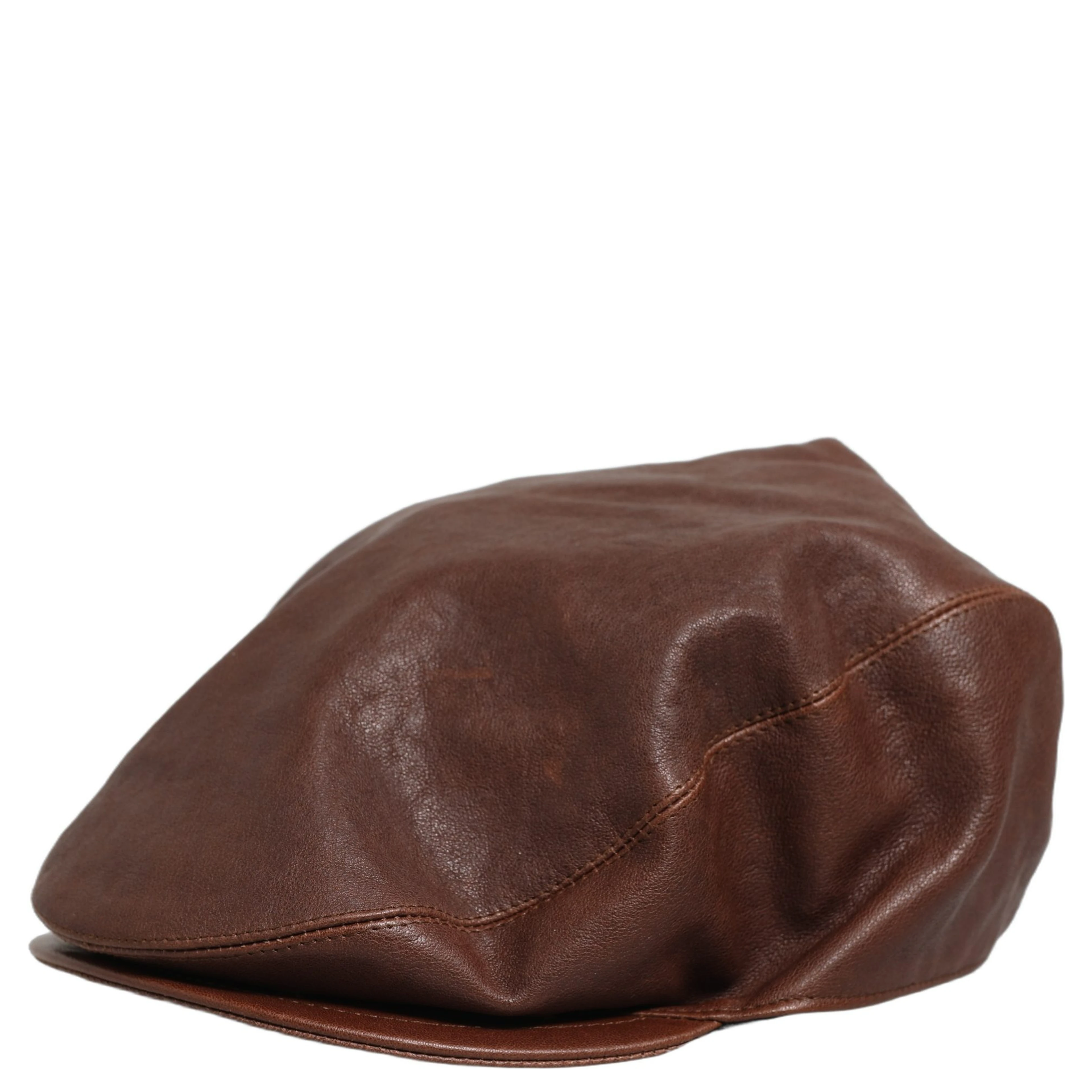 Men Brown Lamb Leather Newsboy Cloth Capello Hat