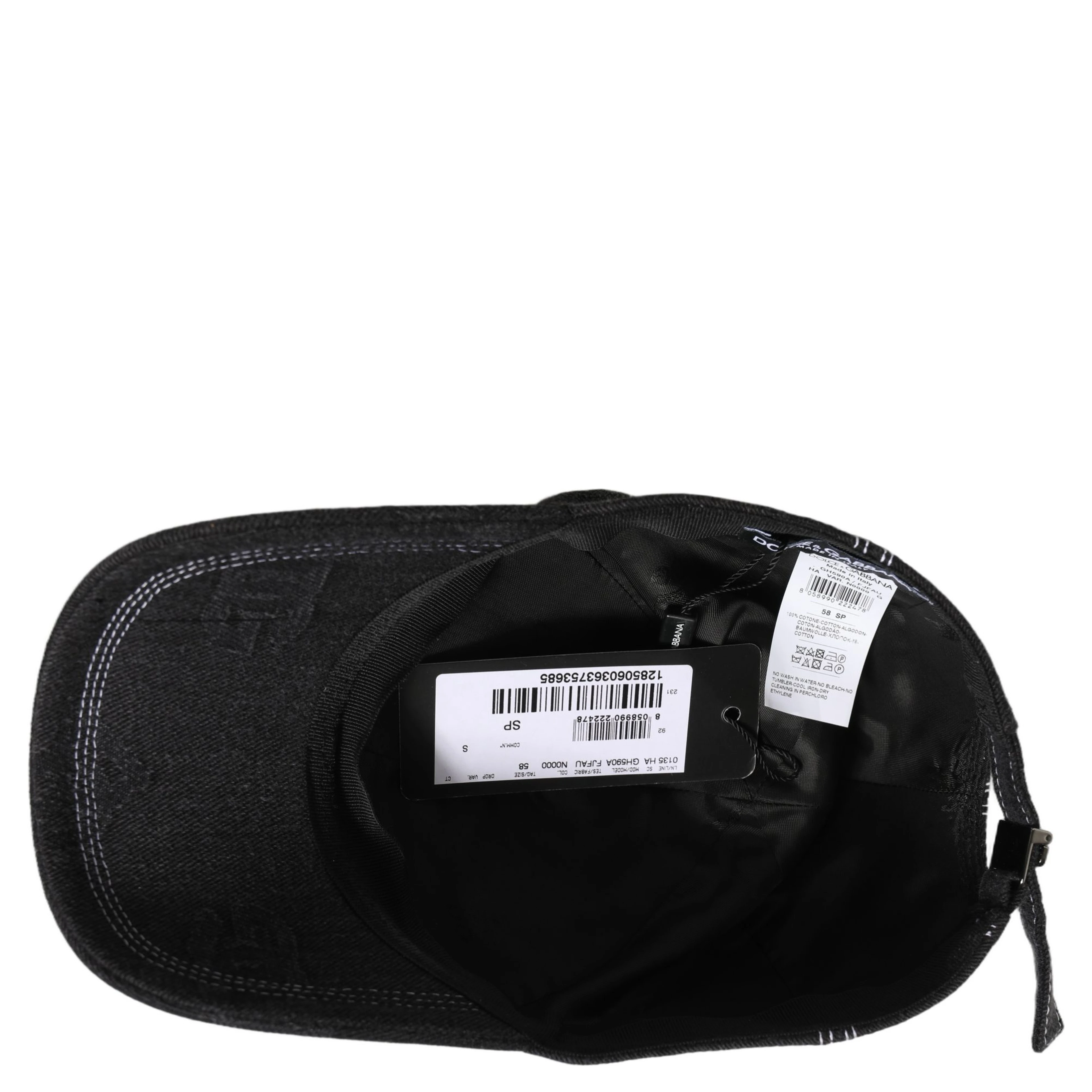 Men Black Cotton 6 Panel Baseball Capello Hat