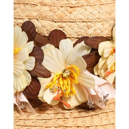 Women Beige Wide Brim Floral Bucket Capello Hat