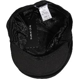 Men Black Cotton Stretch Newsboy Cloth Capello Hat