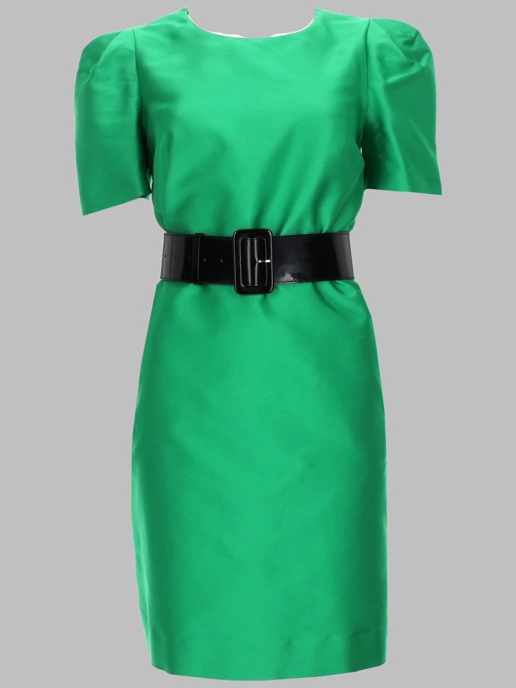 satin belted mini dress