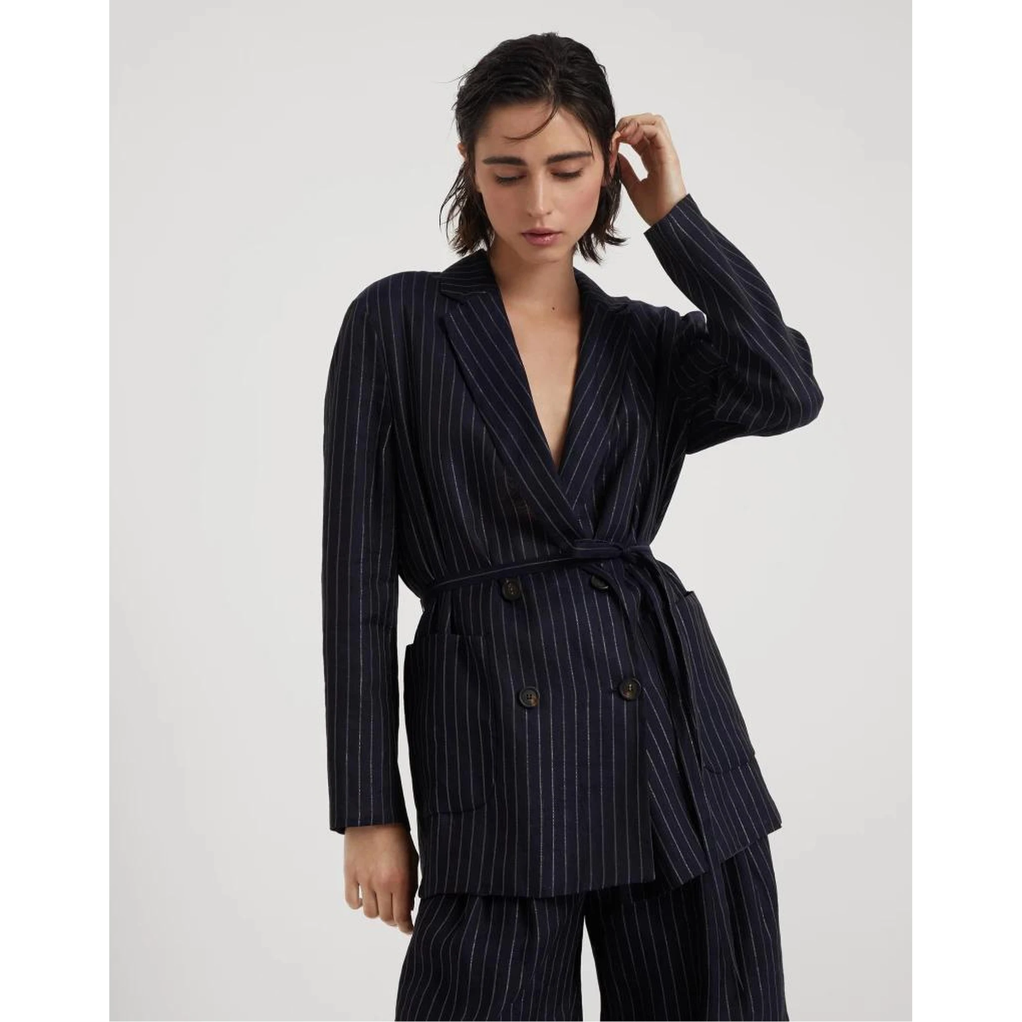 Bicolor Cotton Full-Length Jacket