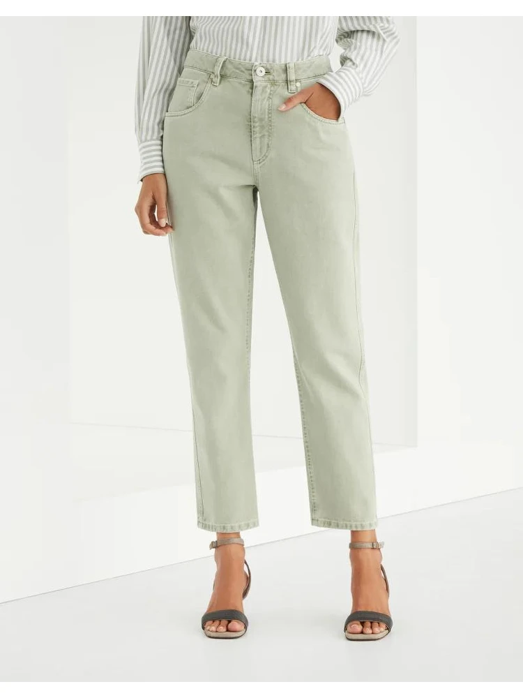 Green Cotton Straight-Leg Jeans
